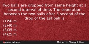 Two Balls Are Dropped From Same Height At 1 Second Physics Question