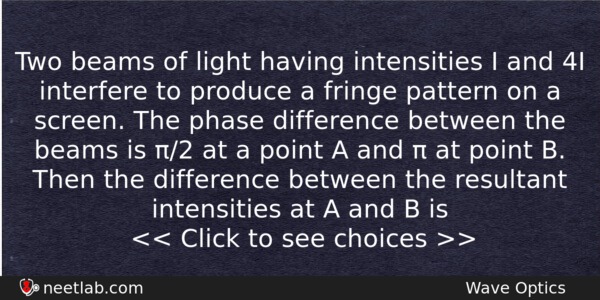 Two Beams Of Light Having Intensities I And 4i Interfere Physics Question 