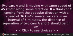 Two Cars A And B Moving With Same Speed Of Physics Question