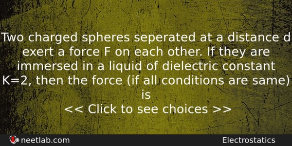 Two Charged Spheres Seperated At A Distance D Exert A Physics Question 