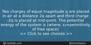 Two Charges Of Equal Magnitude Q Are Placed In Air Physics Question