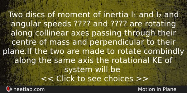 Two Discs Of Moment Of Inertia L And I And Physics Question 