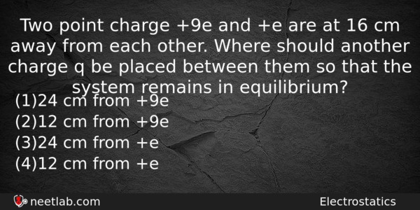 Two Point Charge 9e And E Are At 16 Cm Physics Question 