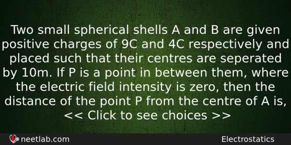 Two Small Spherical Shells A And B Are Given Positive Physics Question 