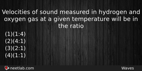 Velocities Of Sound Measured In Hydrogen And Oxygen Gas At Physics Question 