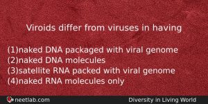 Viroids Differ From Viruses In Having Biology Question