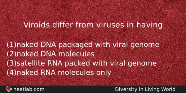 Viroids Differ From Viruses In Having Biology Question 