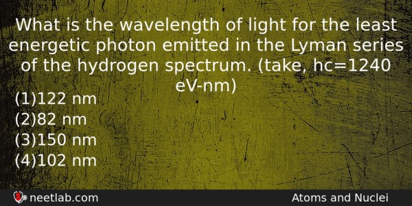 What Is The Wavelength Of Light For The Least Energetic Physics Question 