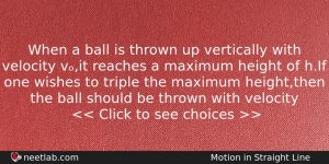 When A Ball Is Thrown Up Vertically With Velocity Vit Physics Question