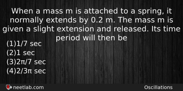 When A Mass M Is Attached To A Spring It Physics Question 