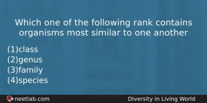 Which One Of The Following Rank Contains Organisms Most Similar Biology Question