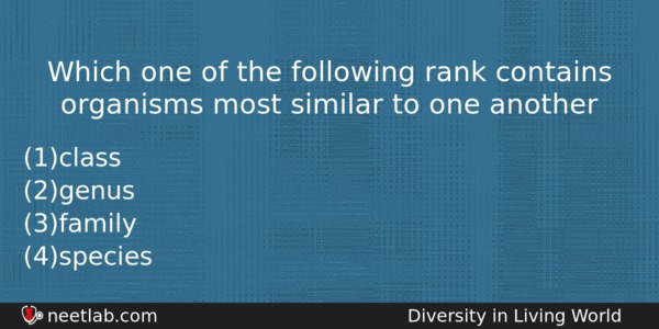 Which One Of The Following Rank Contains Organisms Most Similar Biology Question 