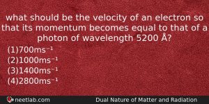 What Should Be The Velocity Of An Electron So That Physics Question