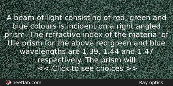 A Beam Of Light Consisting Of Red Green And Blue Physics Question 