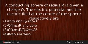A Conducting Sphere Of Radius R Is Given A Charge Physics Question
