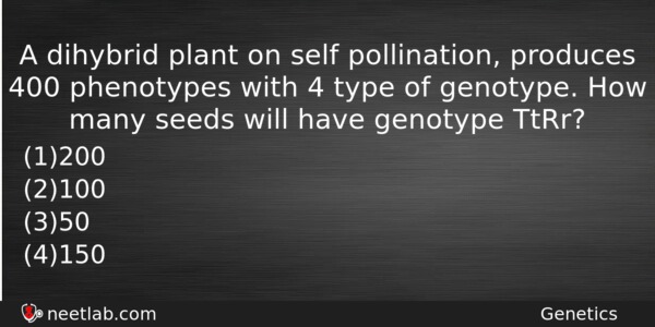 A Dihybrid Plant On Self Pollination Produces 400 Phenotypes With Biology Question 