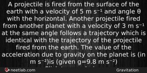 A Projectile Is Fired From The Surface Of The Earth Physics Question