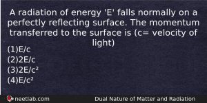 A Radiation Of Energy E Falls Normally On A Perfectly Physics Question