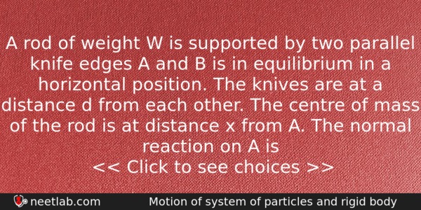 A Rod Of Weight W Is Supported By Two Parallel Physics Question 