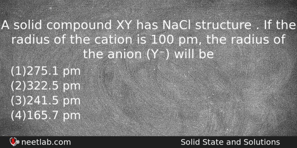 A Solid Compound Xy Has Nacl Structure If The Chemistry Question 
