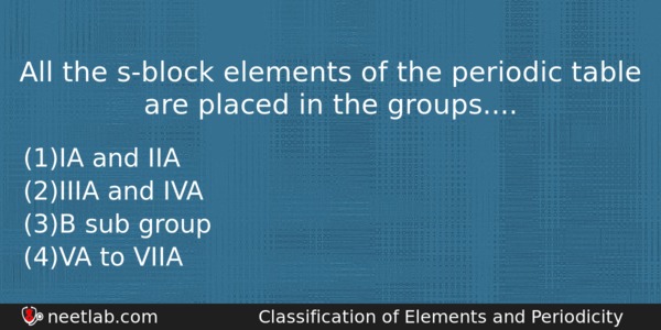 All The Sblock Elements Of The Periodic Table Are Placed Chemistry Question 
