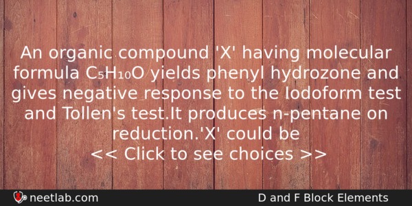 An Organic Compound X Having Molecular Formula Cho Yields Phenyl Chemistry Question 