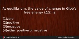 At Equilibrium The Value Of Change In Gibbs Free Energy Chemistry Question