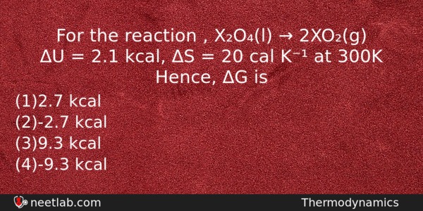 For The Reaction Xol 2xog U 21 Chemistry Question 