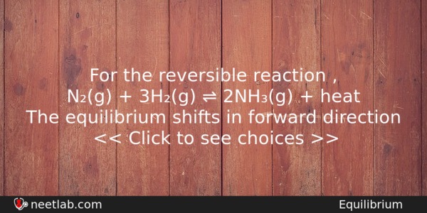 For The Reversible Reaction Ng 3hg 2nhg Chemistry Question 