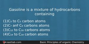 Gasoline Is A Mixture Of Hydrocarbons Containing Chemistry Question
