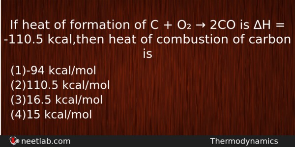 If Heat Of Formation Of C O 2co Chemistry Question 