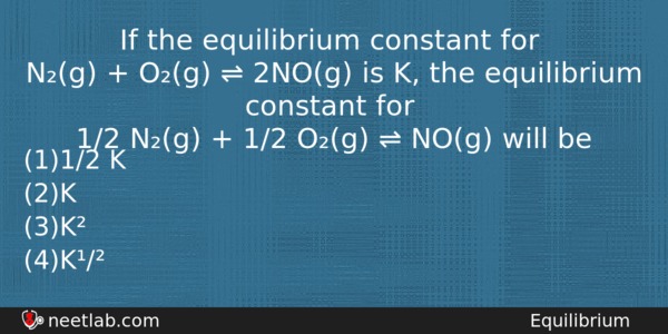 If The Equilibrium Constant For Ng Og 2nog Chemistry Question 