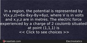 In A Region The Potential Is Represented By Vxyz6x8xy8y6yz Where Physics Question