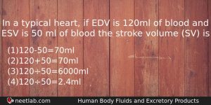 In A Typical Heart If Edv Is 120ml Of Blood Biology Question
