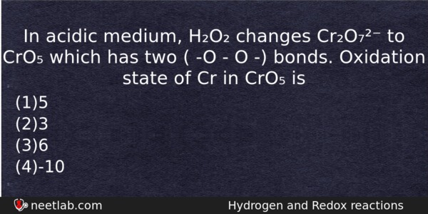 In Acidic Medium Ho Changes Cro To Cro Which Has Chemistry Question 