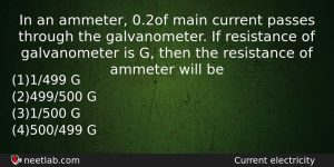 In An Ammeter 02 Of Main Current Passes Through The Physics Question
