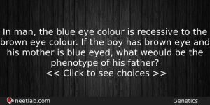 In Man The Blue Eye Colour Is Recessive To The Biology Question