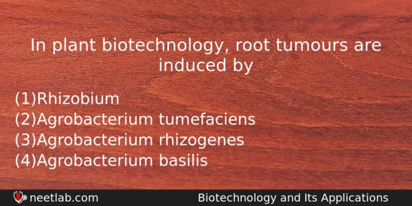 In Plant Biotechnology Root Tumours Are Induced By Biology Question 