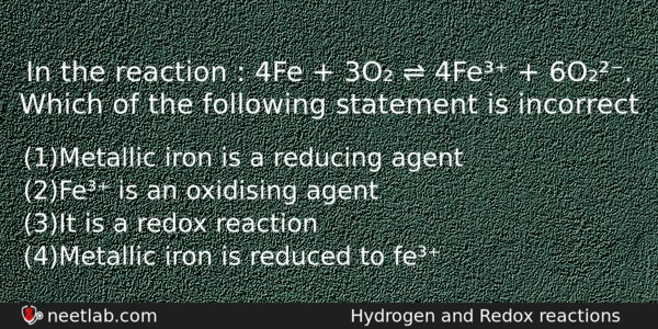 In The Reaction 4fe 3o 4fe Chemistry Question 