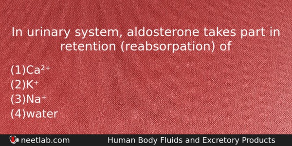 In Urinary System Aldosterone Takes Part In Retention Reabsorpation Of Biology Question 