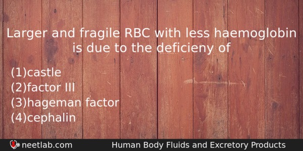 Larger And Fragile Rbc With Less Haemoglobin Is Due To Biology Question 