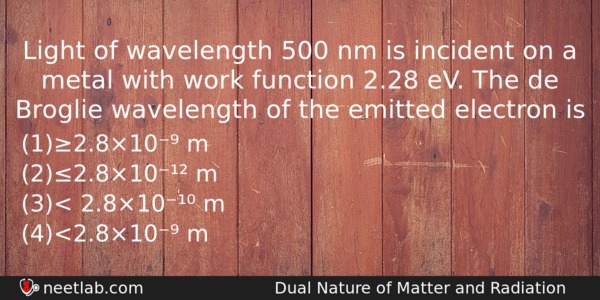 Light Of Wavelength 500 Nm Is Incident On A Metal Physics Question 