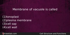 Membrane Of Vacuole Is Called Biology Question