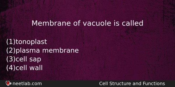 Membrane Of Vacuole Is Called Biology Question 