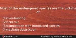Most Of The Endangered Species Are The Victims Of Biology Question