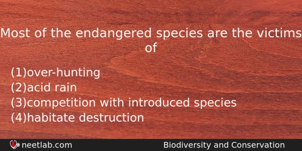 Most Of The Endangered Species Are The Victims Of Biology Question 