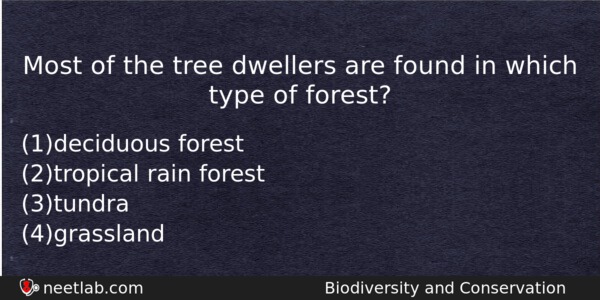 Most Of The Tree Dwellers Are Found In Which Type Biology Question 
