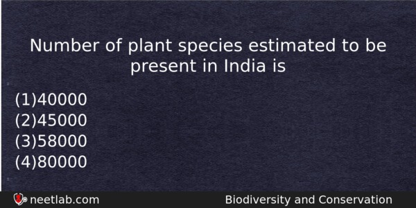 Number Of Plant Species Estimated To Be Present In India Biology Question 