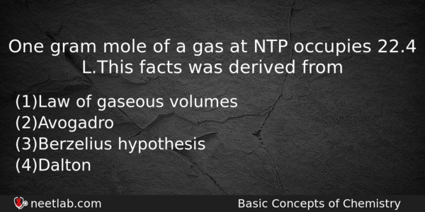 One Gram Mole Of A Gas At Ntp Occupies 224 Chemistry Question 