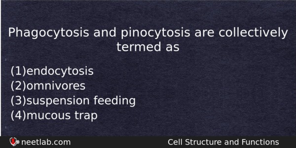 Phagocytosis And Pinocytosis Are Collectively Termed As Biology Question 